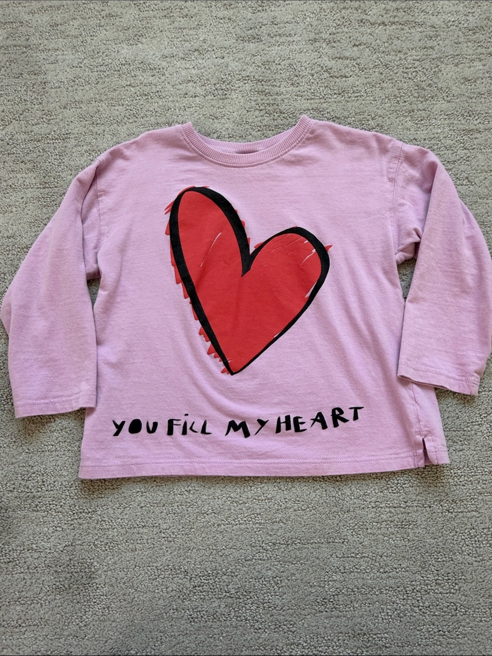 Zara Light Pink Long-Sleeve Tee with Red Heart Graphic
